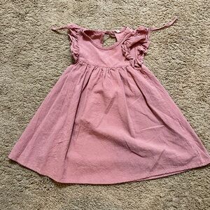 Pink Kids Dress with ruffle sleeve and tie back